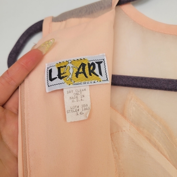 Vntg 1960s Le Art Embellished Neckline Sleeveless Midi Chiffon Shift Dress Sz 16 - Picture 5 of 17